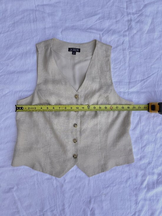 J.Crew Linen Button-front Fitted Vest | Natural-Tan | Sz-12 | Very Good Condit - Picture 9 of 12